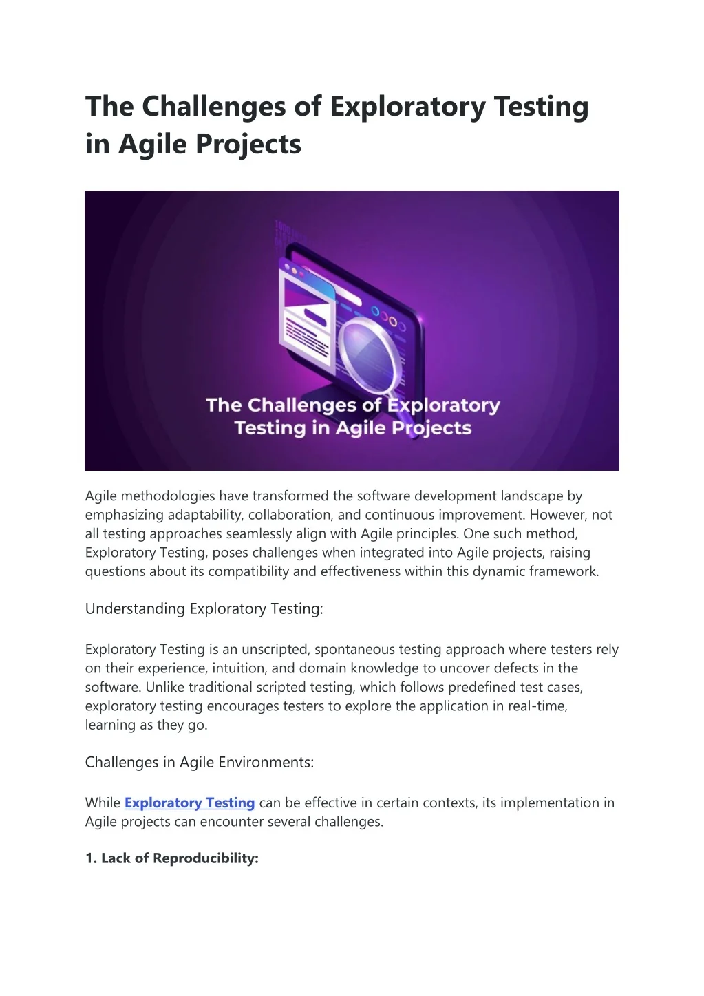 PPT - The Challenges of Exploratory Testing in Agile Projects ...