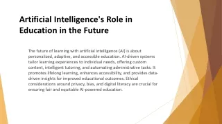 Artificial Intelligence's Role in Education in the Future