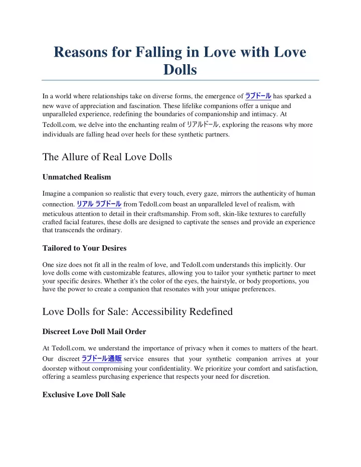 reasons for falling in love with love dolls