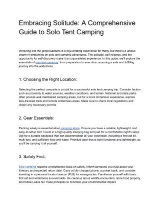 Embracing Solitude: A Comprehensive Guide to Solo Tent Camping