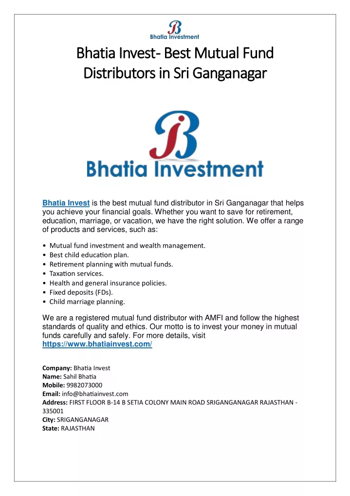 bhatia invest bhatia invest best mutual fund best