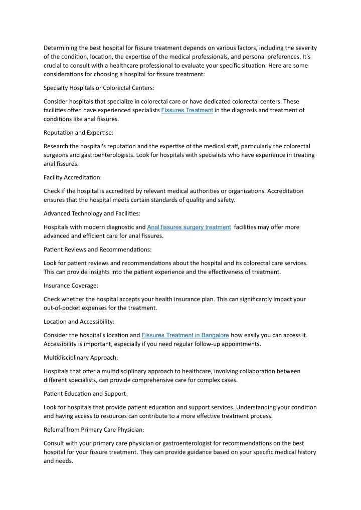 determining the best hospital for fissure