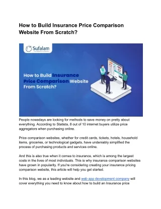 How to build Insurance Price Comparison Website from Scratch