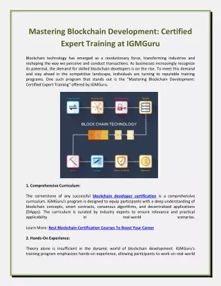 Mastering Blockchain Development: Certified Expert Training at IGMGuru