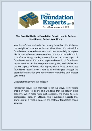 The Essential Guide to Foundation Repair How to Restore Stability and Protect Your Home