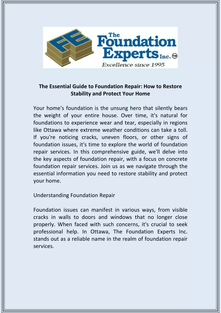 PPT - The Essential Guide to Foundation Repair How to Restore Stability and Protect Your Home 