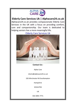 Elderly Care Services Uk  Alphacare24.co.uk