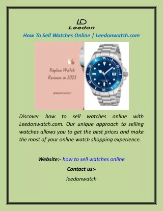 How To Sell Watches Online  Leedonwatch.com