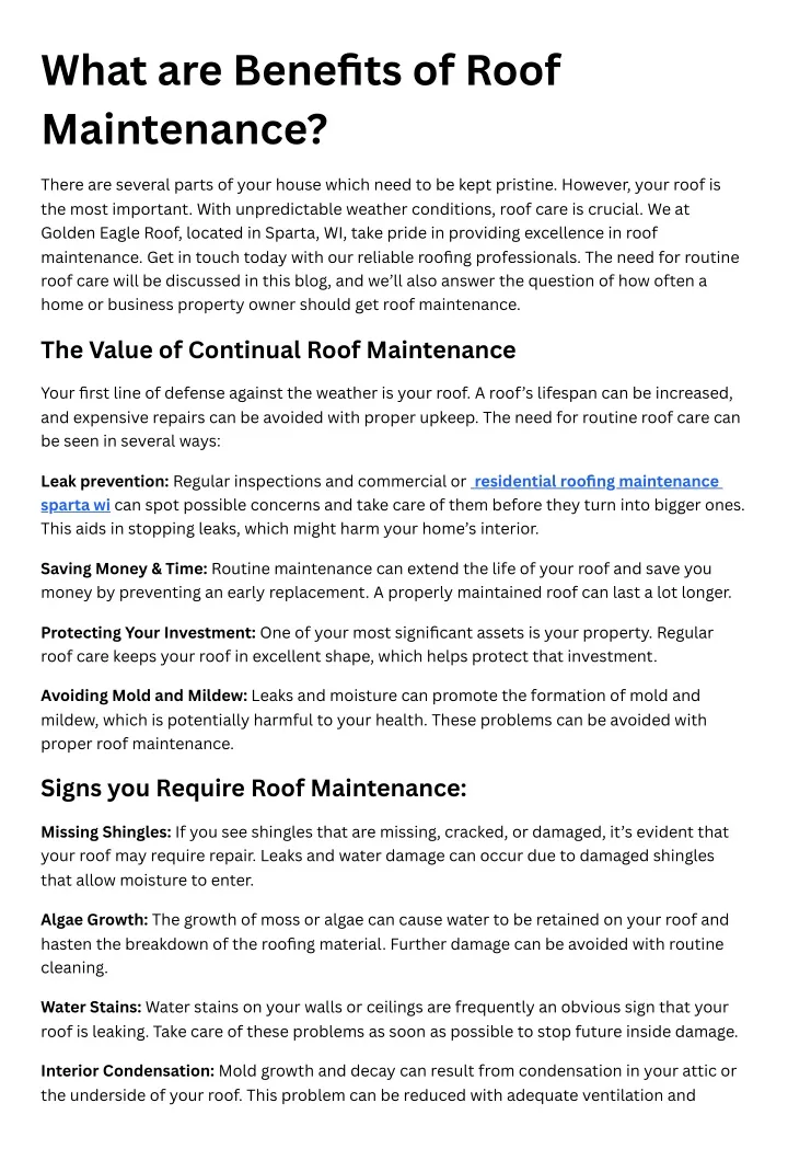 what are benefits of roof maintenance