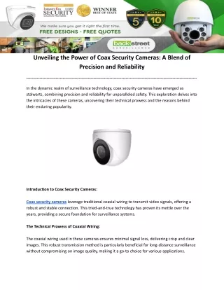 Unveiling the Power of Coax Security Cameras -  A Blend of Precision and Reliability