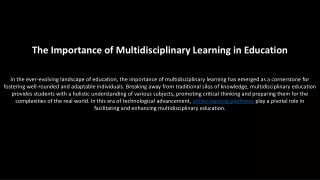 the importance of multidisciplinary learning