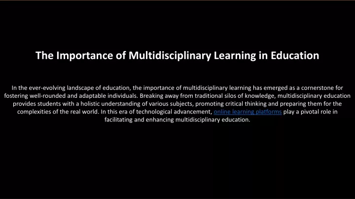 the importance of multidisciplinary learning