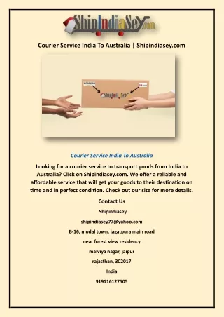 Courier Service India To Australia | Shipindiasey.com