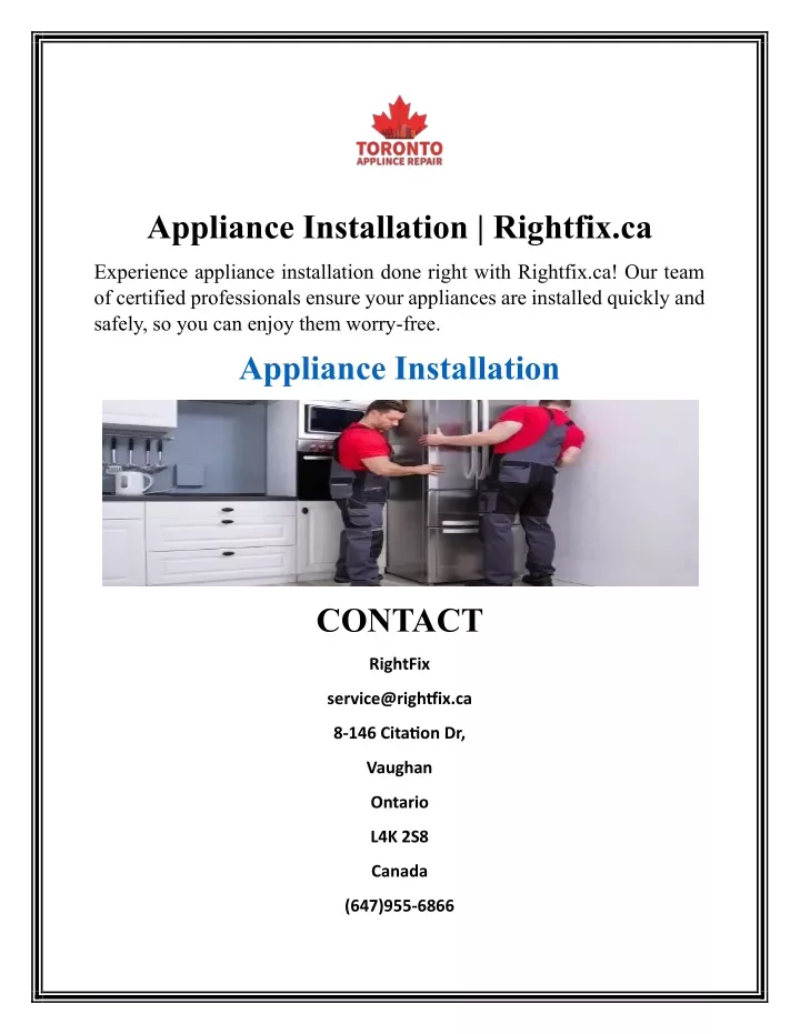 appliance installation rightfix ca