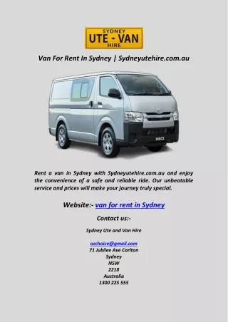 Van For Rent In Sydney  Sydneyutehire.com au