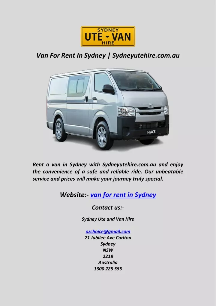 van for rent in sydney sydneyutehire com au