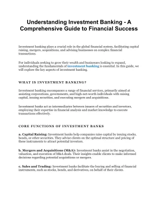Understanding Investment Banking - A Comprehensive Guide to Financial Success
