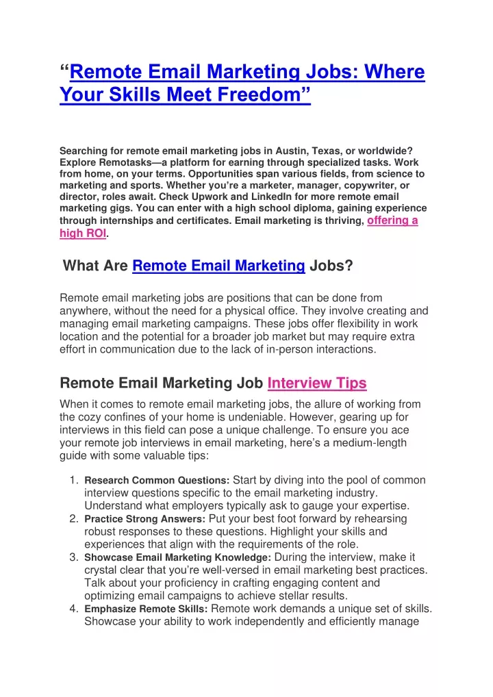 remote email marketing jobs where your skills