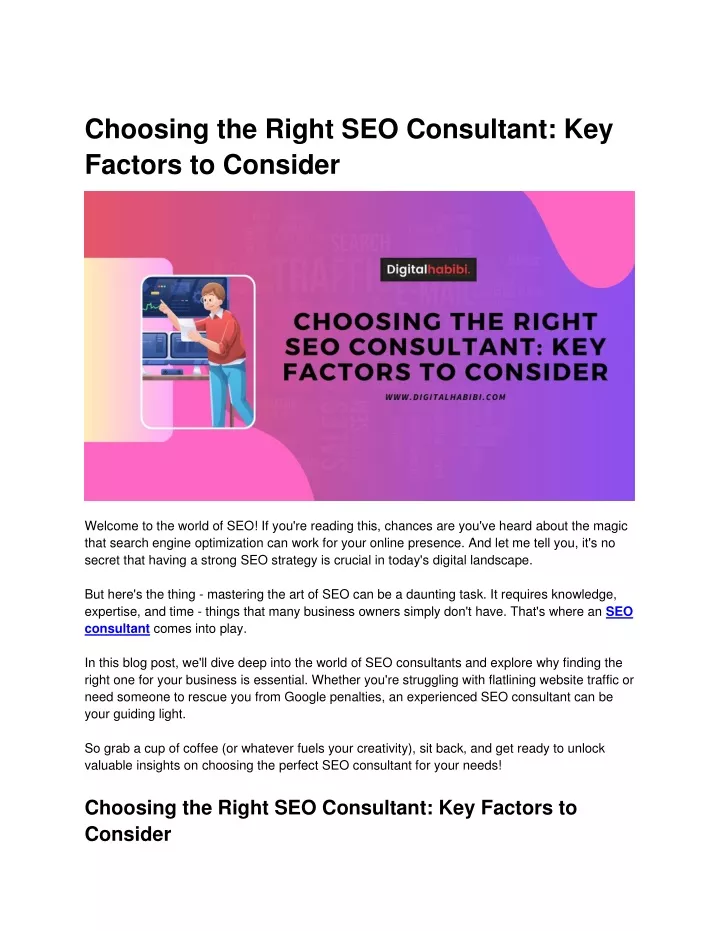 choosing the right seo consultant key factors