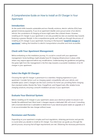 A Comprehensive Guide on How to Install an EV Charger in Your Apartment