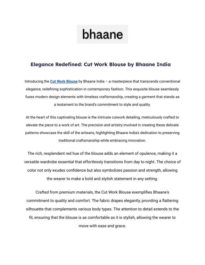 elegance redefined cut work blouse by bhaane india