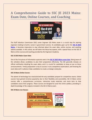 a comprehensive guide to ssc je 2023 mains exam