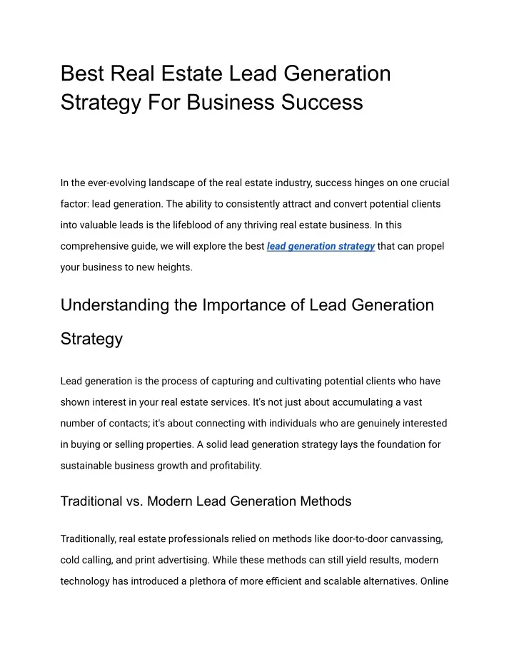 best real estate lead generation strategy