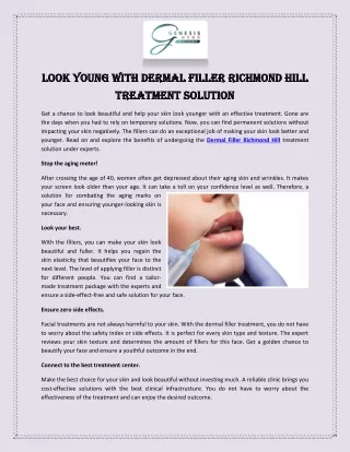 Look Young With Dermal Filler Richmond Hill Treatment Solution