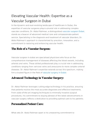 Elevating Vascular Health, Expertise as a Vascular Surgeon in Dubai