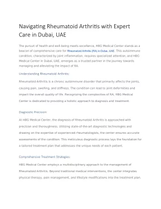 Navigating Rheumatoid Arthritis with Expert Care in Dubai