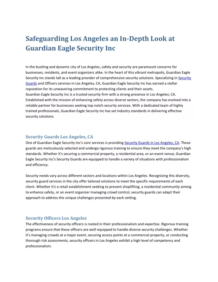 safeguarding los angeles an in depth look