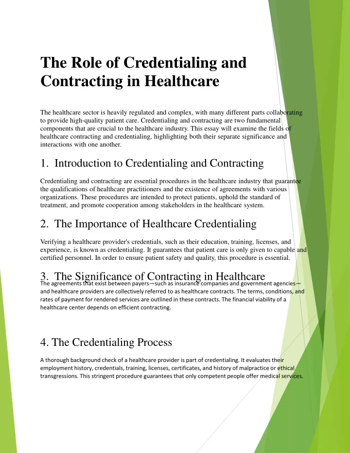 the role of credentialing and contracting