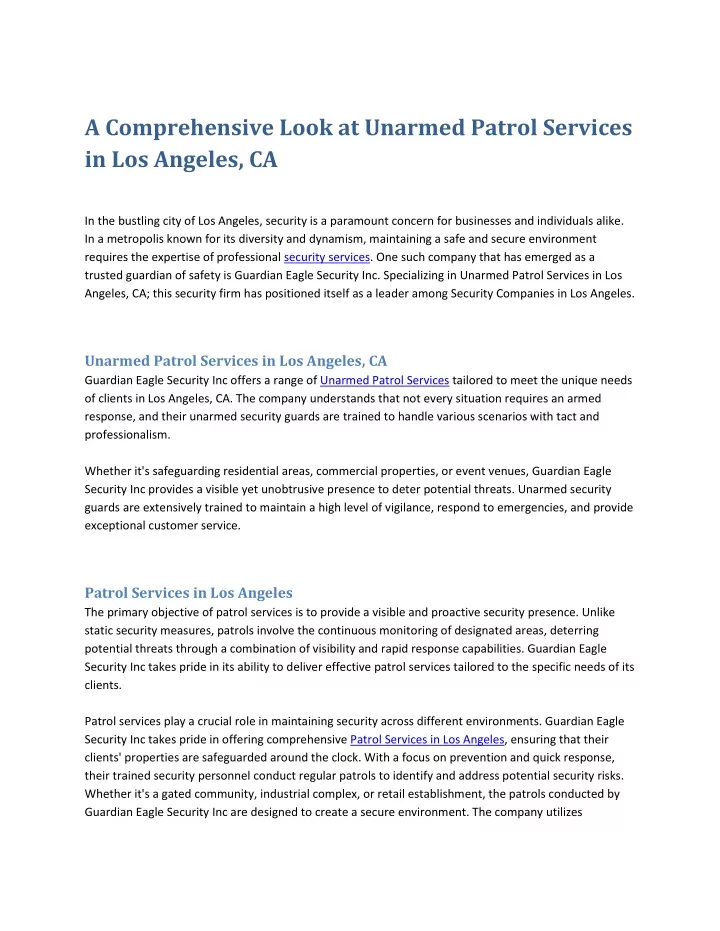 a comprehensive look at unarmed patrol services