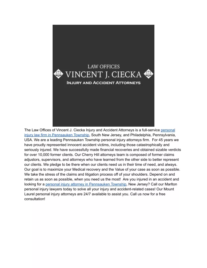 the law offices of vincent j ciecka injury