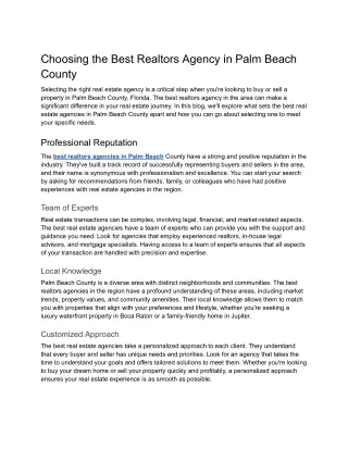 Choosing the Best Realtors Agency in Palm Beach County