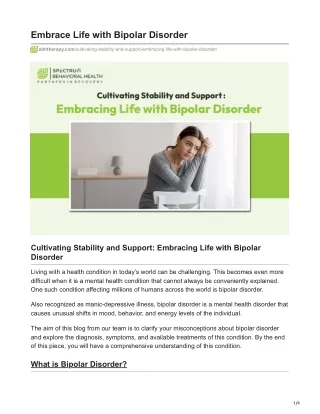 Cultivating Stability and Support: Embracing Life with Bipolar Disorder