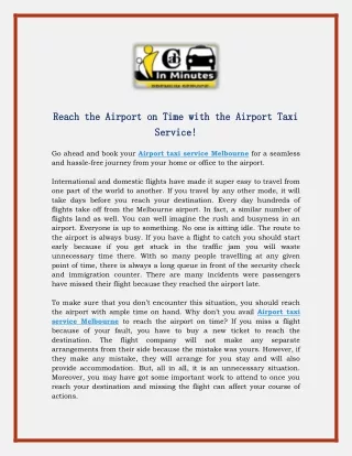 Reach the Airport on Time with the Airport Taxi Service