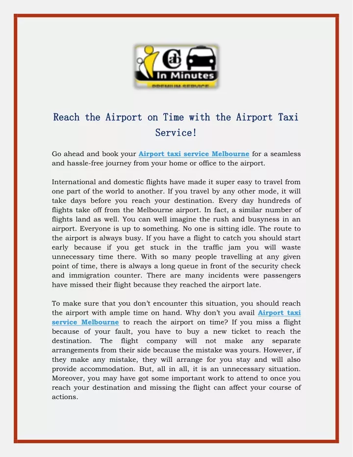 reach the airport on time with the airport taxi