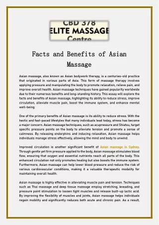 Facts and Benefits of Asian Massage