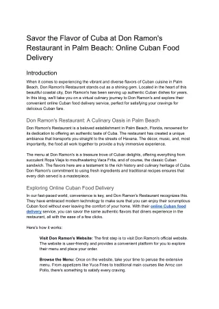 Savor the Flavor of Cuba at Don Ramon's Restaurant in Palm Beach_ Online Cuban Food Delivery