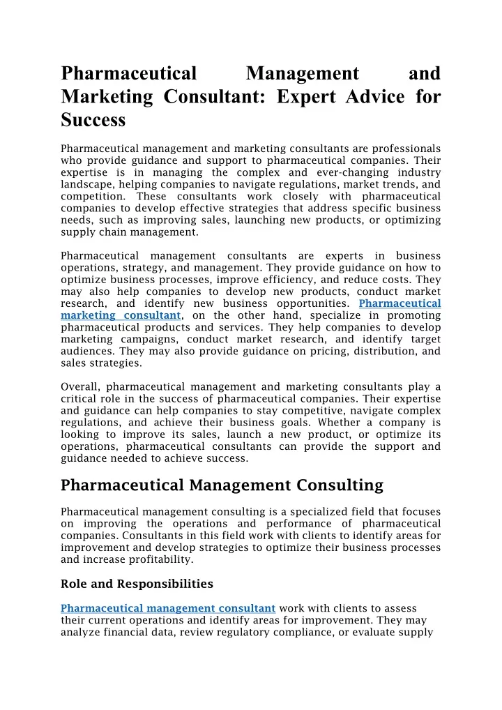 pharmaceutical marketing consultant expert advice