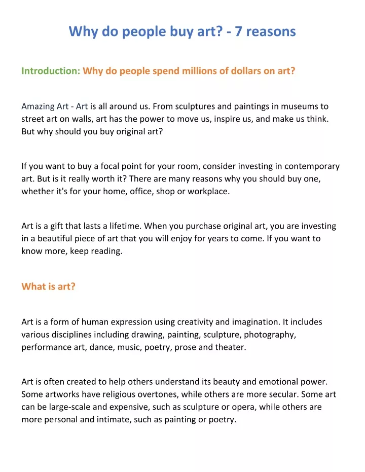 why do people buy art 7 reasons