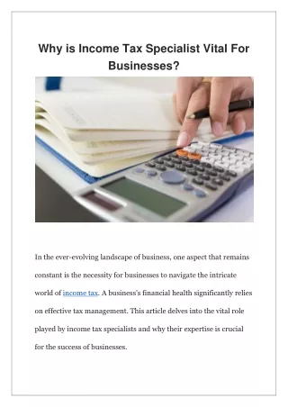 Why is Income Tax Specialist Vital For Businesses?