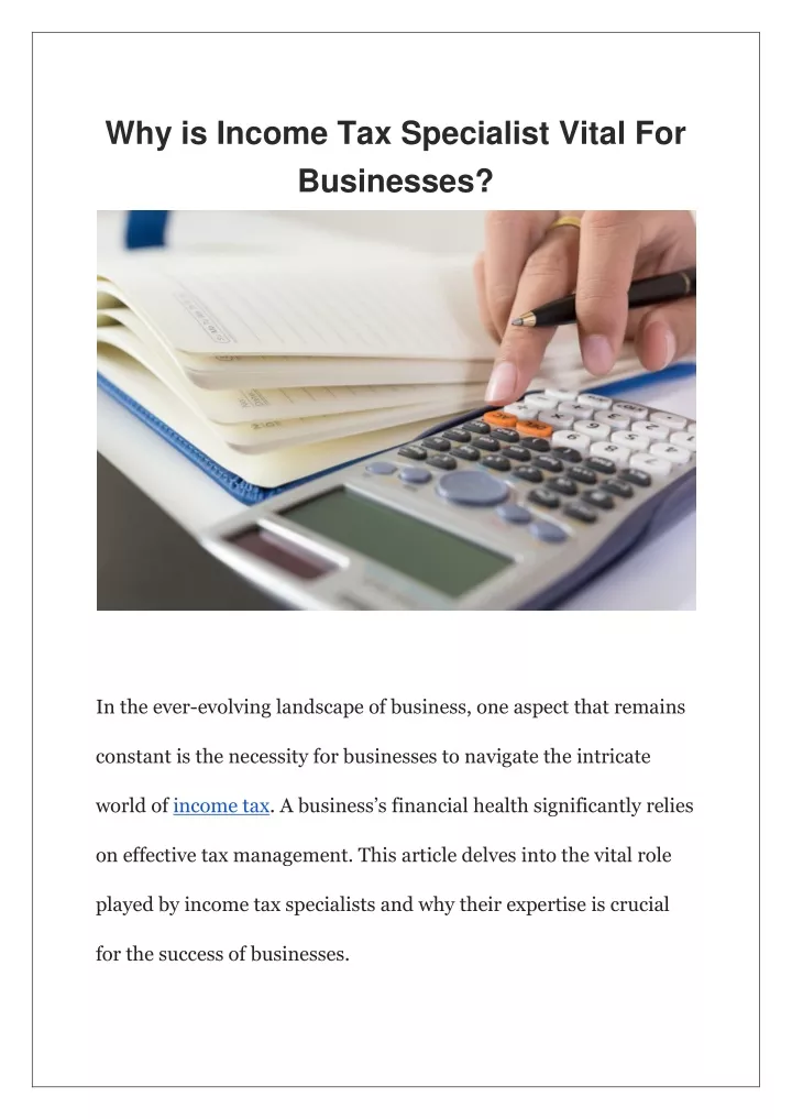 why is income tax specialist vital for businesses
