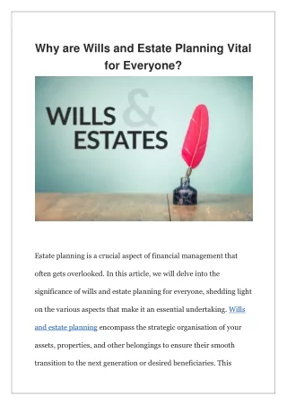 Why are Wills and Estate Planning Vital For Everyone