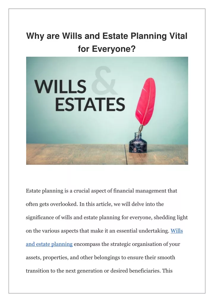why are wills and estate planning vital