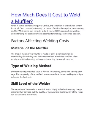 How Much Does It Cost to Weld a Muffler