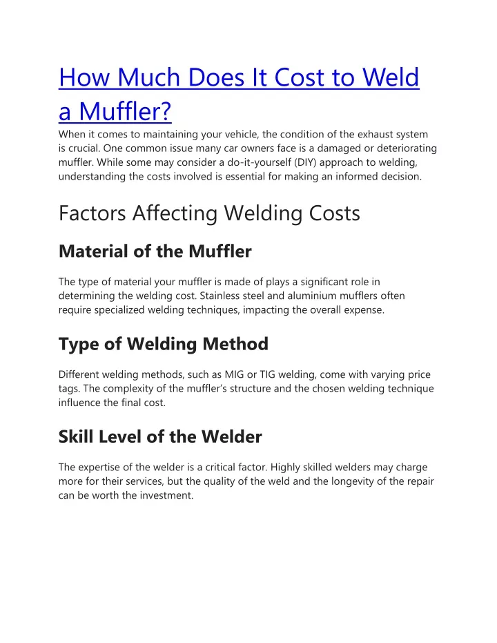 how much does it cost to weld a muffler when