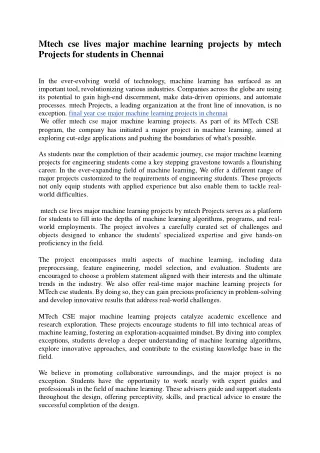 mtech cse lives major machine learning projects