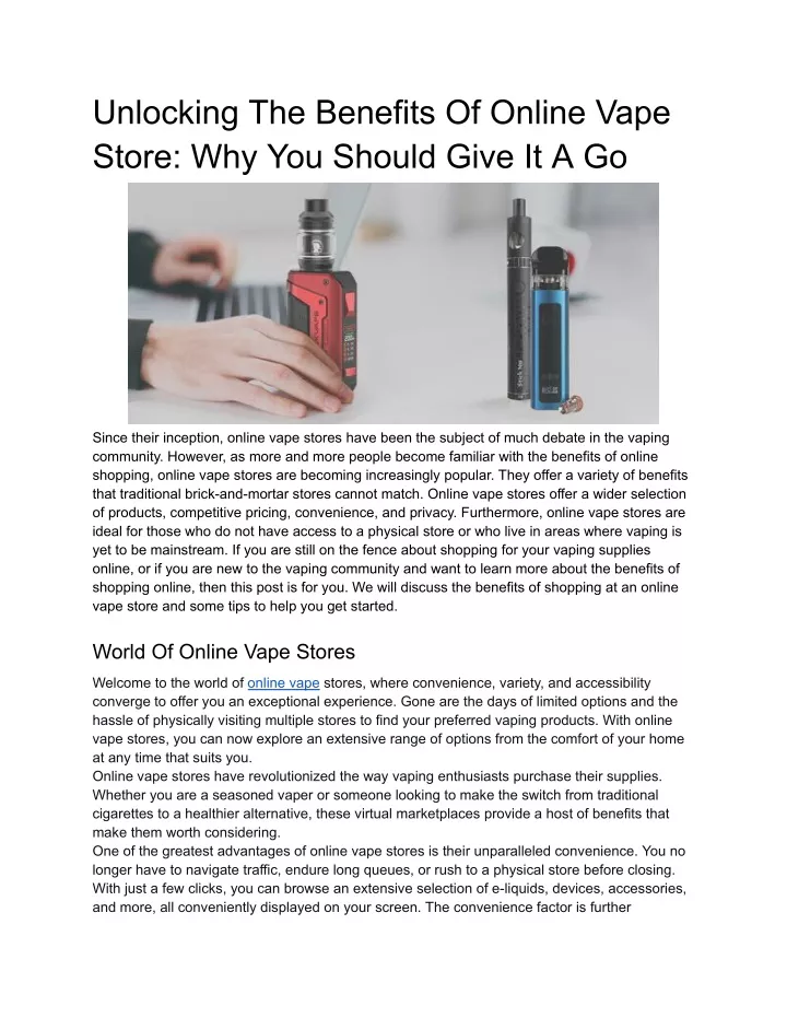 unlocking the benefits of online vape store